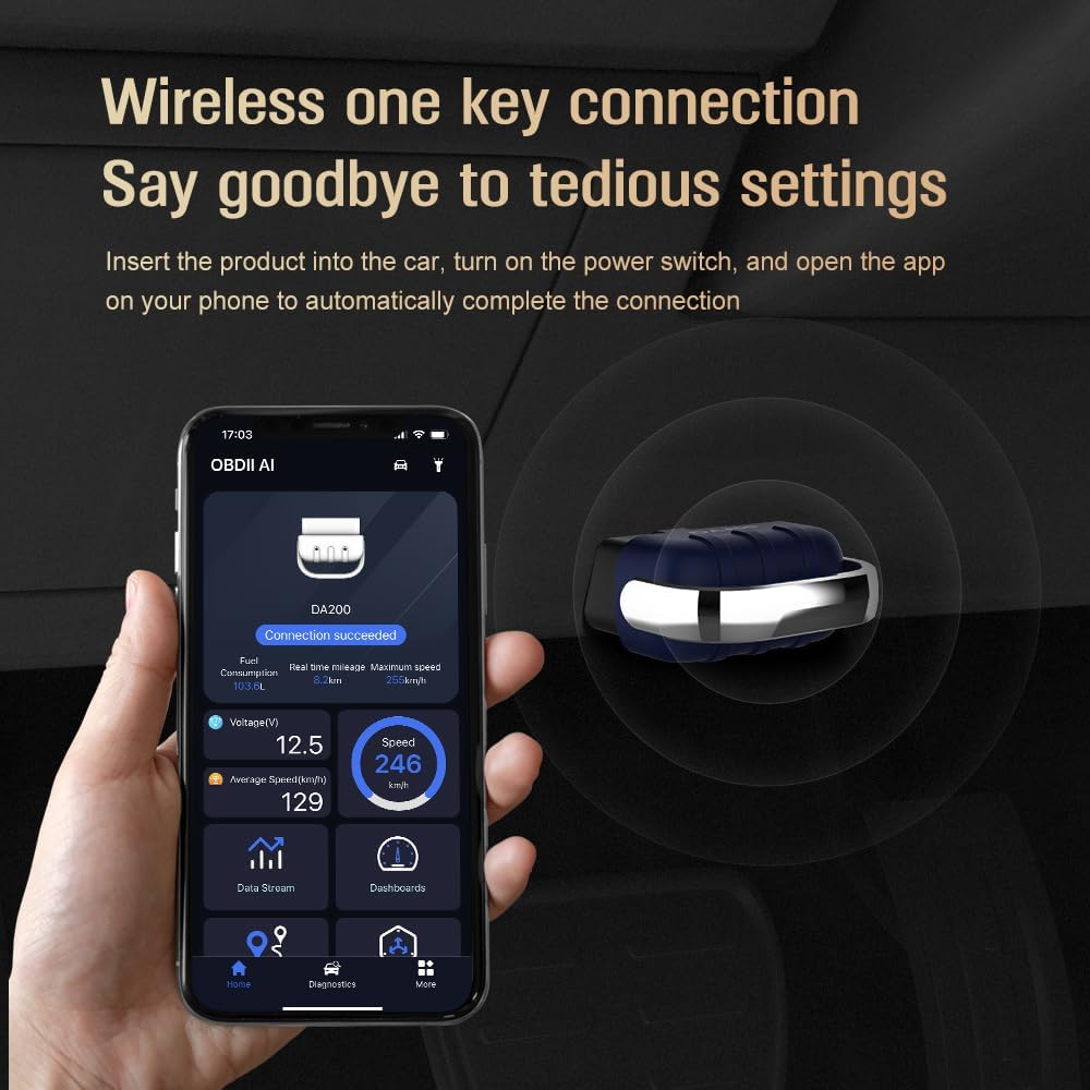 OBD2 Scanner Bluetooth AI Auto Diagnostic Tool Check Engine Car Code Reader for iOS & Android Exclusive APP Clear Error Code Data Reset Wireless Diagnostic Scanner for All OBD-II Vehicles