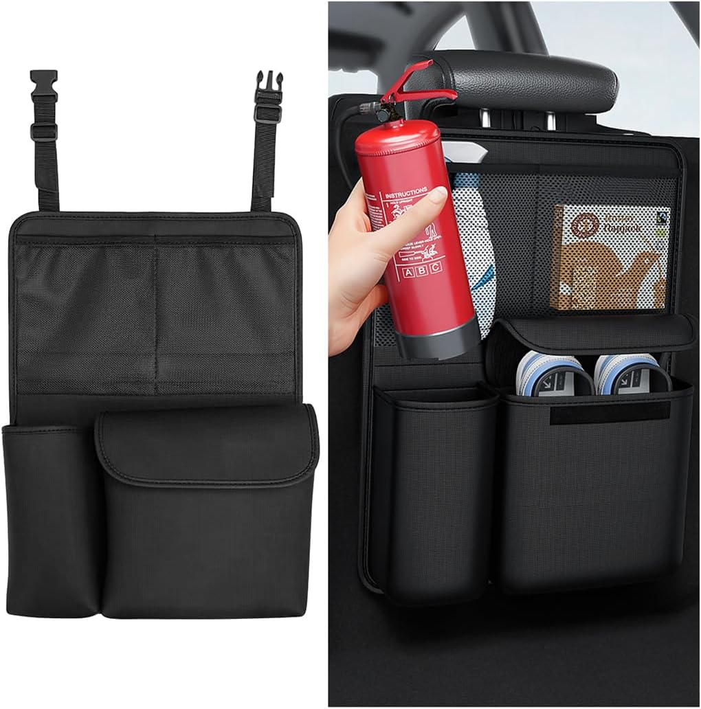HZEL Car Trunk Organizer, Vehicle Backseat Hanging Storage Bag with Netting Pouch, Multifunctional Automotive Interior Seat Back Box Accessories, Universal for SUV, Sedan, Truck