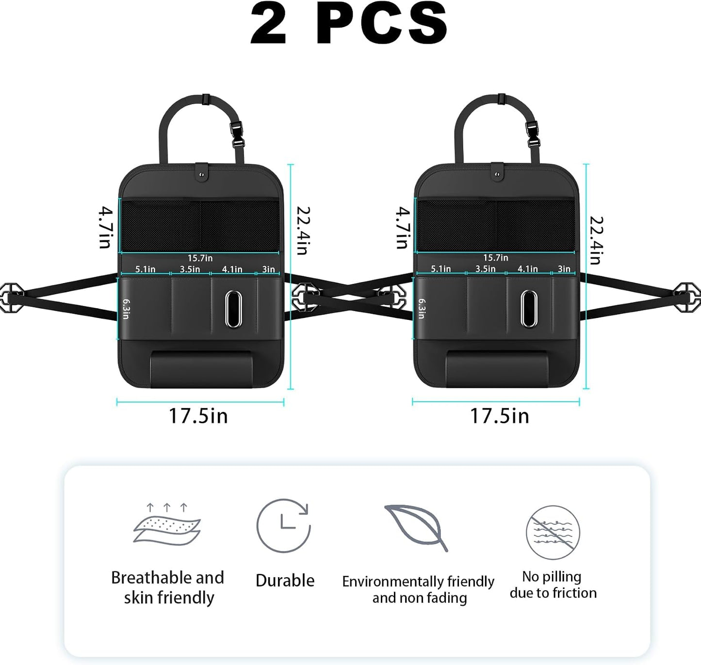 XDV Car Seat Organizers,Multi-functional Back Seat Protectors, Storage Pouches, Child kicking prevention and Tray Holders (for Cars, Kids, Seat Back and Rear Seats) (Black, 2 Pcs)