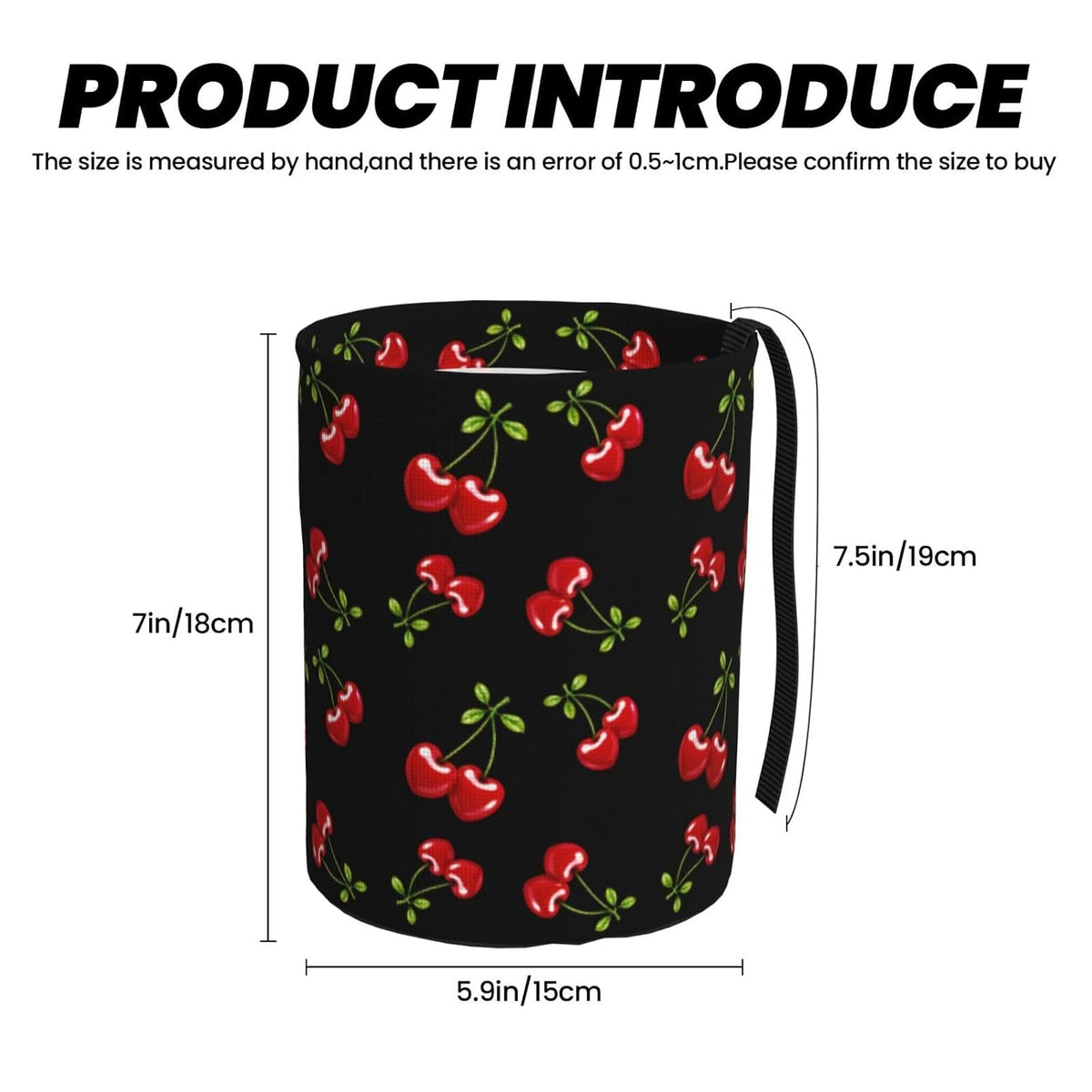 Red Cherry Hearts Car Trash Can 1 Hanging Trash Bag+2 Car Cup Coasters Set