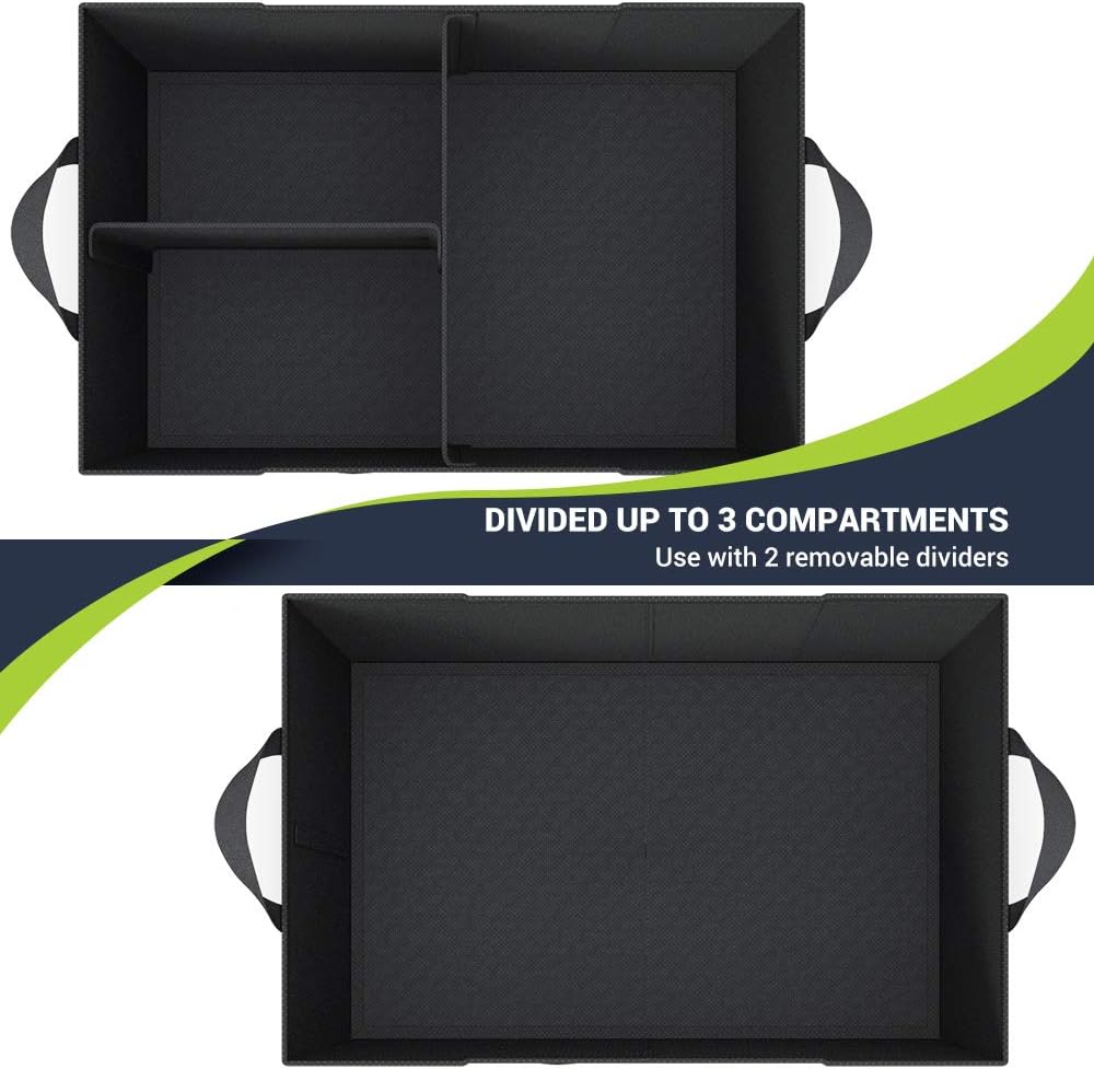 MIU COLOR Trunk Organizer for Car, Car Organizer, 8 Mesh Pockets Trunk Organizer for SUV, Non-Slip Bottom, Storage Organizer for Sedans, Van, Jeep, Grocery, 2 Compartments, Black 22"x13"x11"