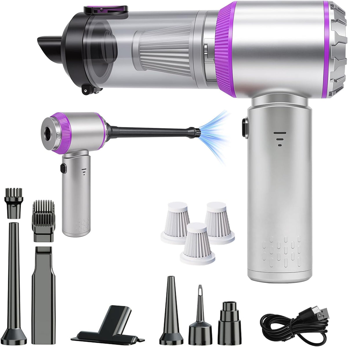 Eleanora Cordless Portable Handheld Car Vacuum Cleaner, 20000PA High Power Hand Vac with One-Button Empty Dustbin, Multiple Nozzles Included for Car, Home & Office