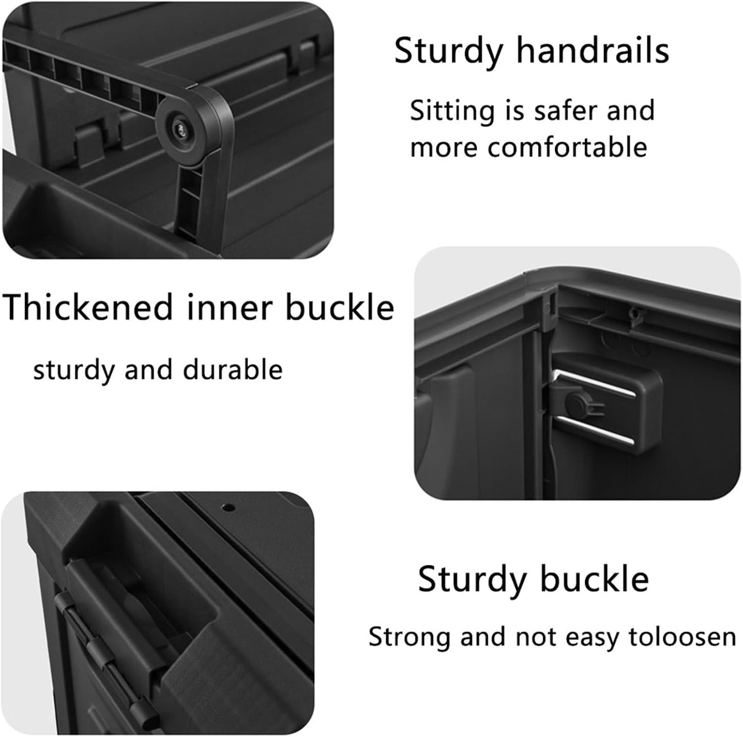 Versatile Foldable Seatable Camping Box Car Organizer Heavy Duty Storage Bins With Lids Box Trunk,Durable Plastic,60L Can Store Clothes, Camping Equipment in Large Capacit (black)