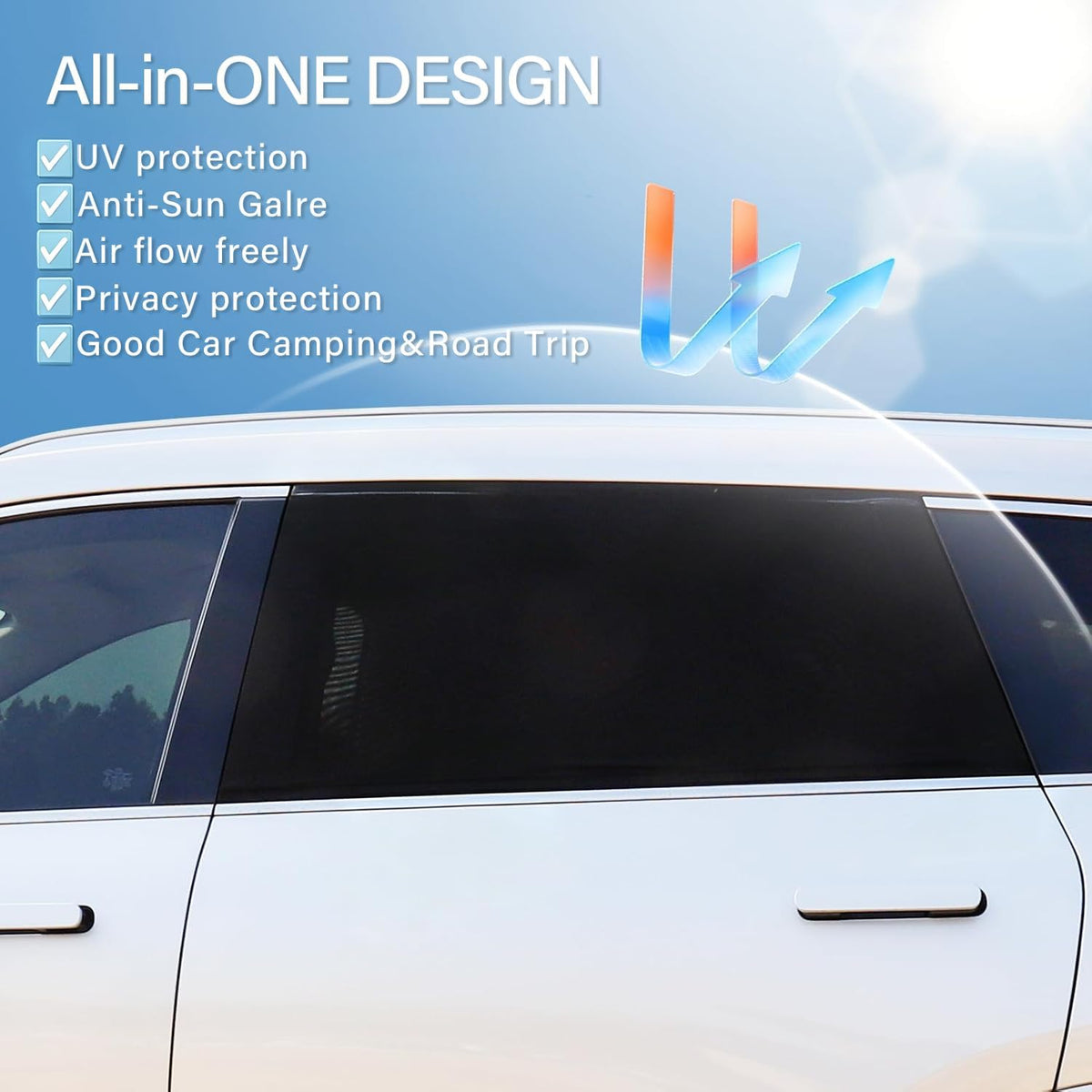 Upgraded Car Rear Side Window Shades, Breathable Mesh Stretch Window Covers Screens for Camping, UV Protection, Block Sun Glare,Privacy Protection,Fit for 97% of Cars -2 Pack