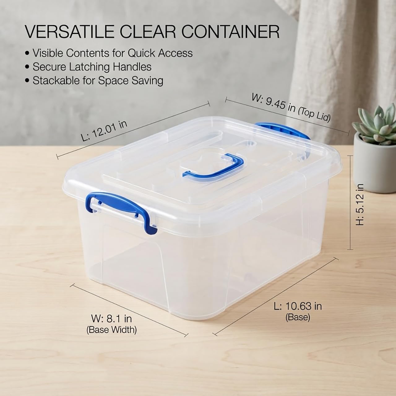 9 Quart Clear Storage Latch Bins with Lids/Handle, Plastic Clear Stackable Box, 9-Liter (2 Pack)