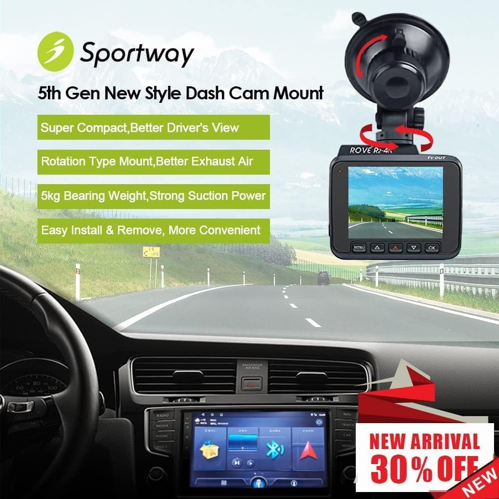 Sportway S503 Pro Dash Cam Mount (5th Gen) 360°+180° Secure Adjustable View