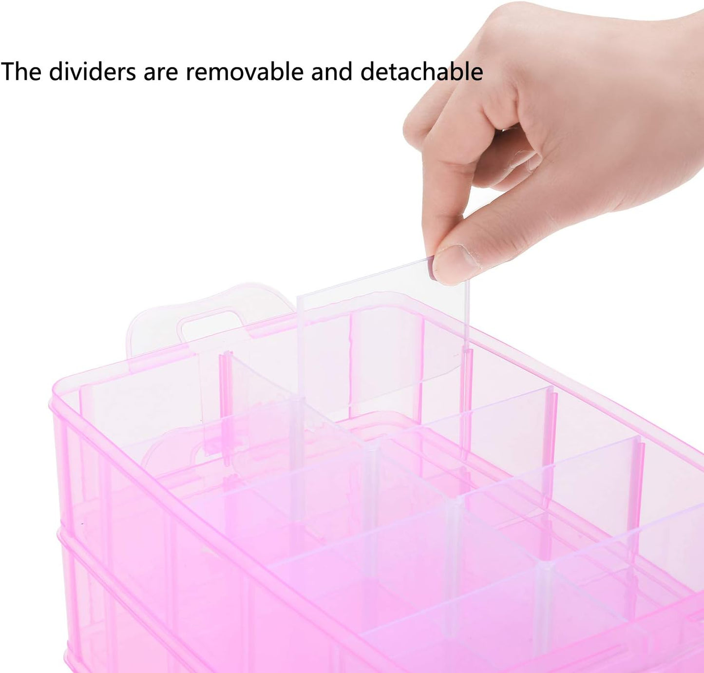 Sooyee Bead Organizer, 3-Tier Craft Organizers and Storage, Stackable Storage Containers with 30 Compartments Dividers for Washi Tape, Toy, Nail, Art Supplies, Fishing Tackle, Pink