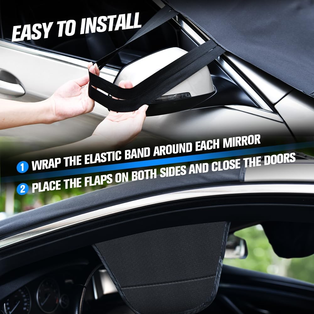 Windproof Windshield Cover for Ice and Snow, Upgraded Thicken Oxford Fabric Car Windshield Cover Best for Ice, Frost & Snow Removal Windshield Snow Cover for All Weather (67x47 Inches)