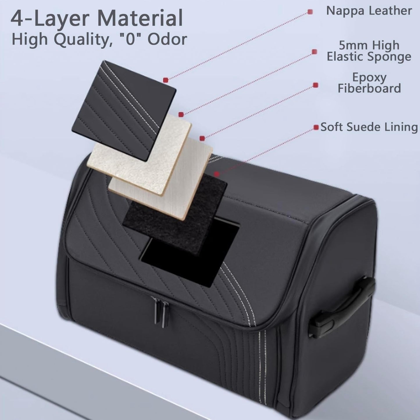 TOPABYTE Car Trunk Organizer with Lid Capacity Collapsible Bag Black, Small | Boot Organization Waterproof Foldable Durable Premium Leather Storage Box Cargo for BMW Jeep SUV Sedan Truck Accessories
