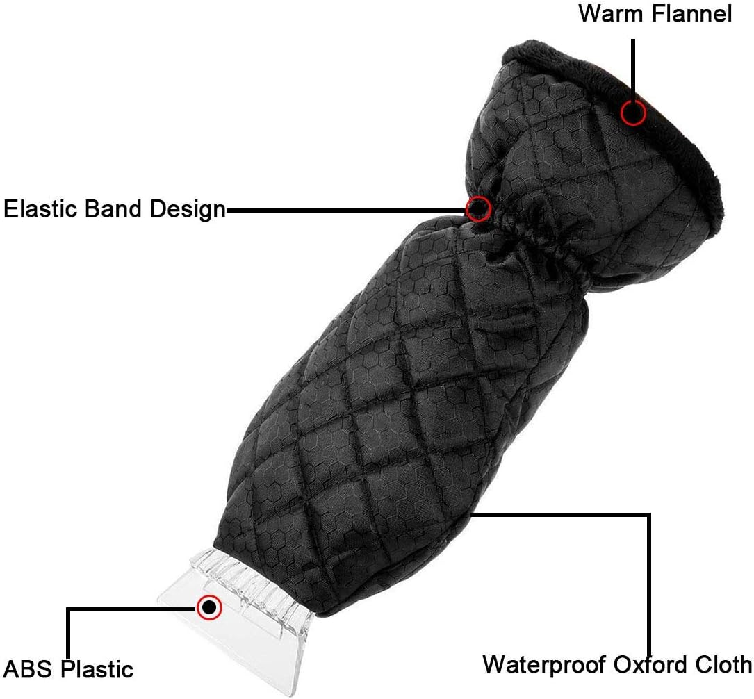 traderplus Waterproof Ice Scraper Mitten Snow Remover Glove with Lined of Thick Fleece for Car Windshield