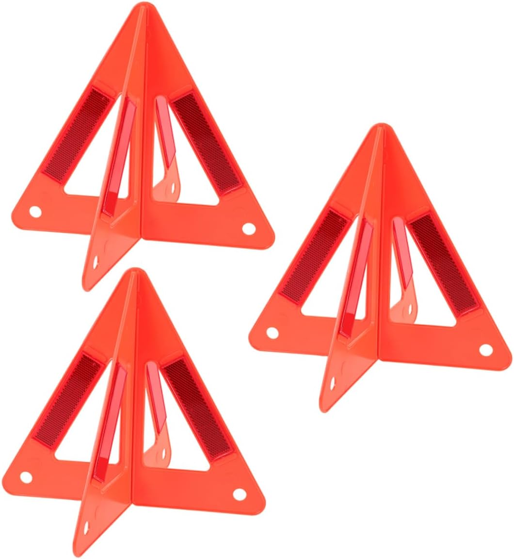 3Pcs Foldable Reflective Triangle Warning Sign for Roadside Vehicle Safety