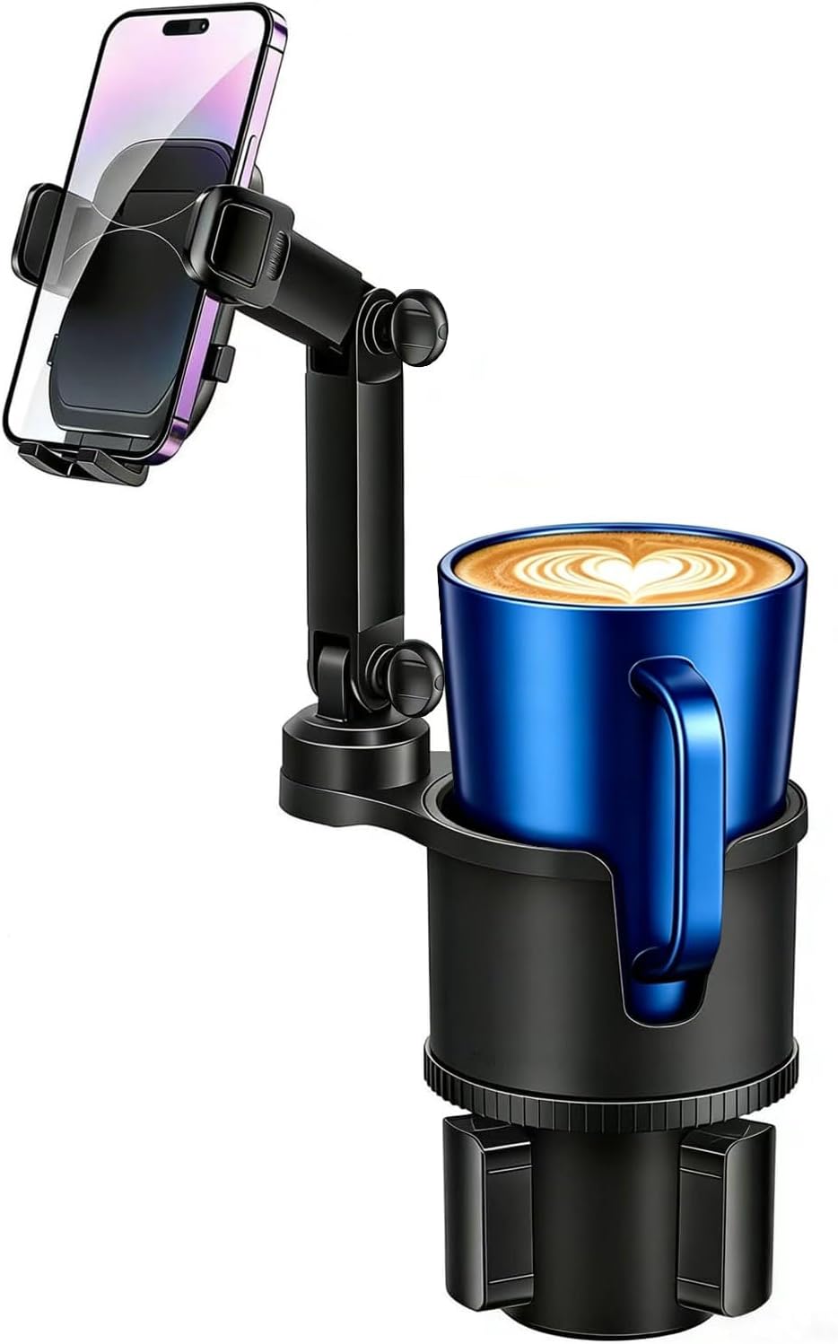 2-in-1 Cup Phone Holder for Car, 360° Adjustable Car Phone Mount