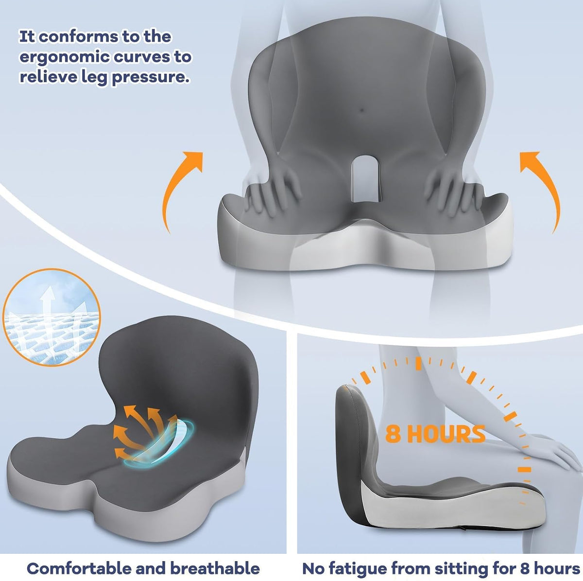 Memory Foam Car Seat Cushion, Ergonomic Pad for Driving & Office