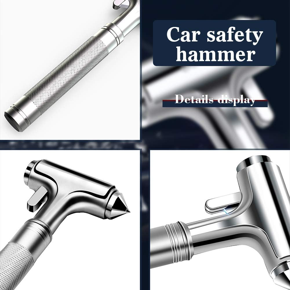 All Metal Safety Hammer with Window Breaker and Seatbelt Cutter - 3-in-1 Emergency Escape Tool for Car, Heavy-Duty Aluminum Alloy Car Accessories for Men, Essential for Emergency Car Kit (1pc)