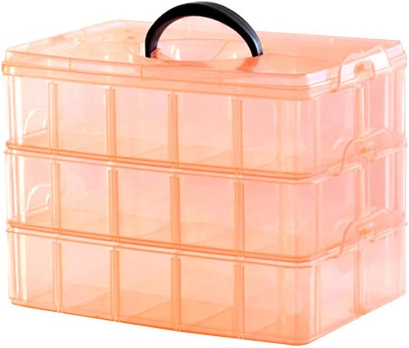 Kamay's 3-Tier Transparent Stackable Adjustable Compartment Slot Plastic Craft Storage Box Organizer for Toy Desktop Jewelry Accessory or Kitchen (3-Tier 18 Sections M Blue)