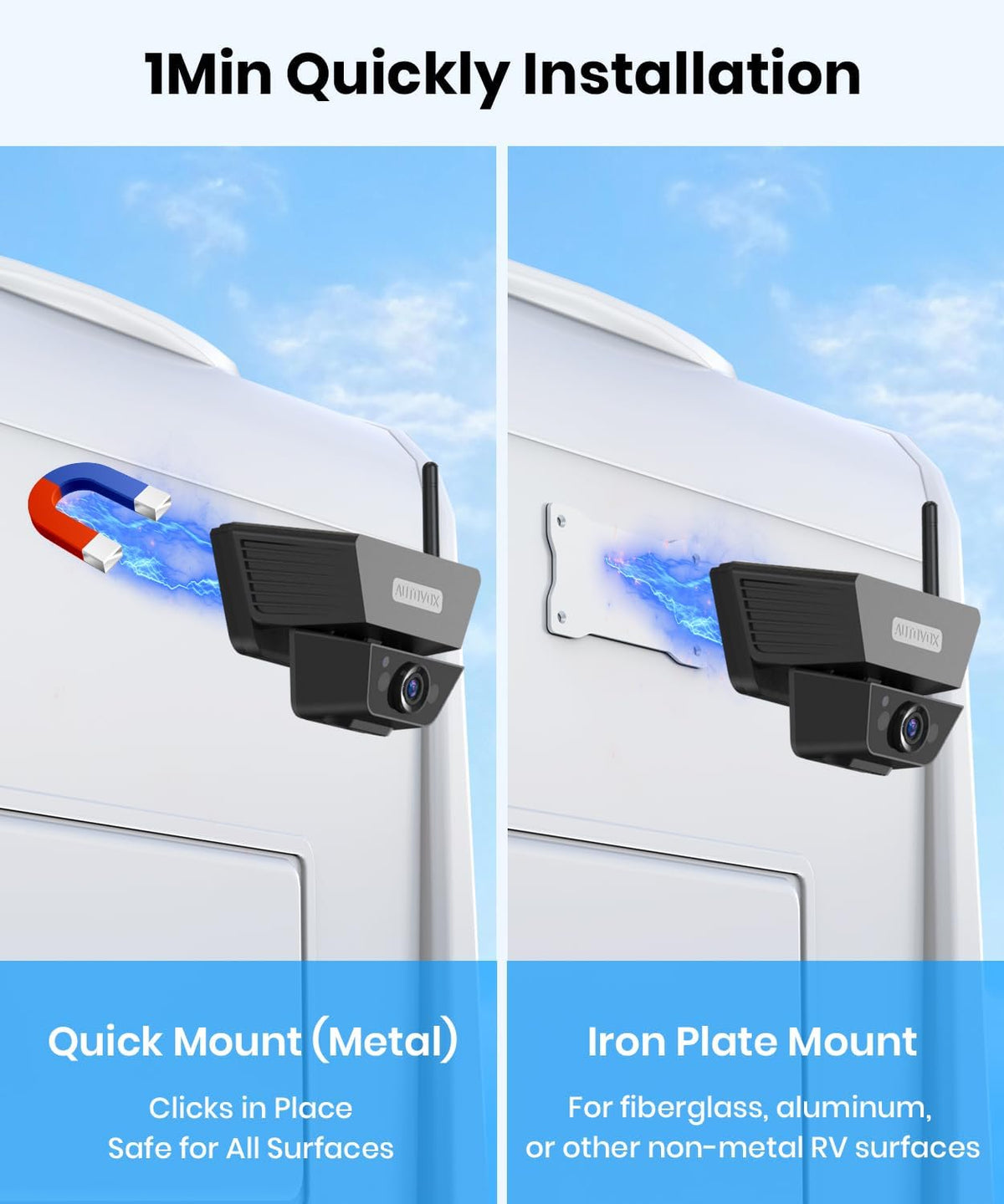 AUTO VOX Wireless Backup Camera Solar Magnetic, 7.2" DVR 1080P Monitor