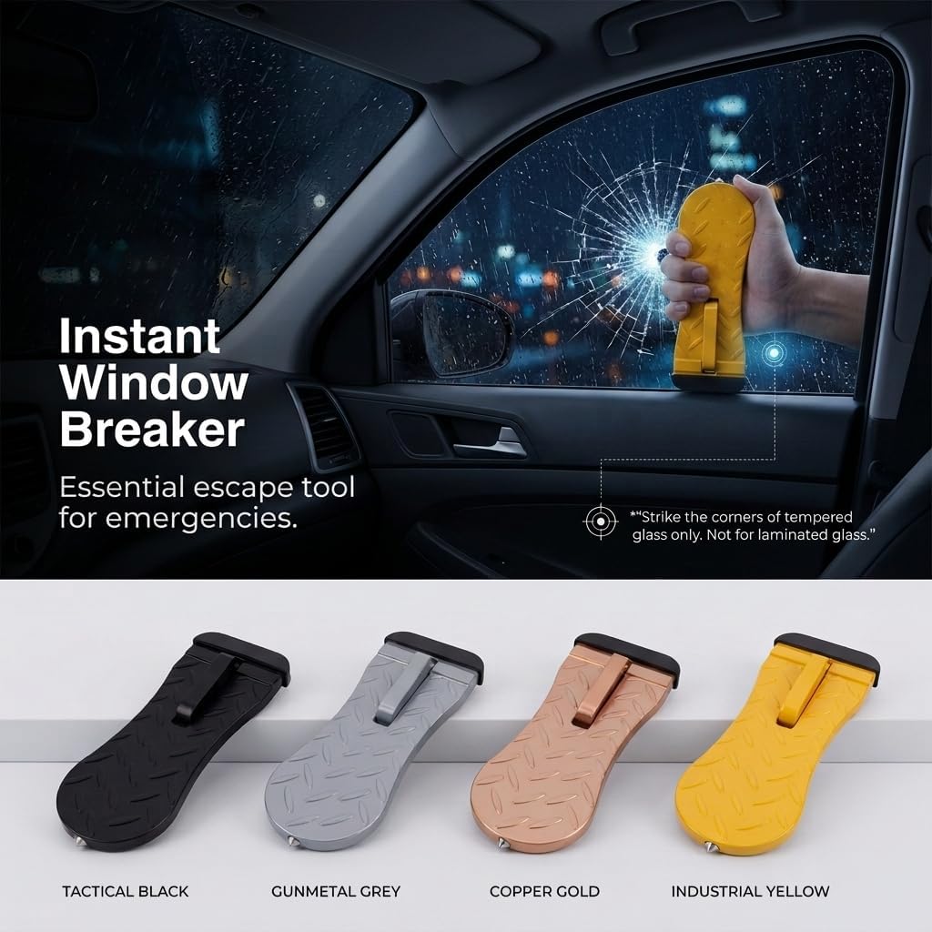 Car Door Step, Folding Aluminum Alloy Step with Window-Breaking Hammer & Escape Tool, Universal Fit Roof Rack Access for Most Cars/SUVs/Trucks, Max Load 400 lbs(Long)