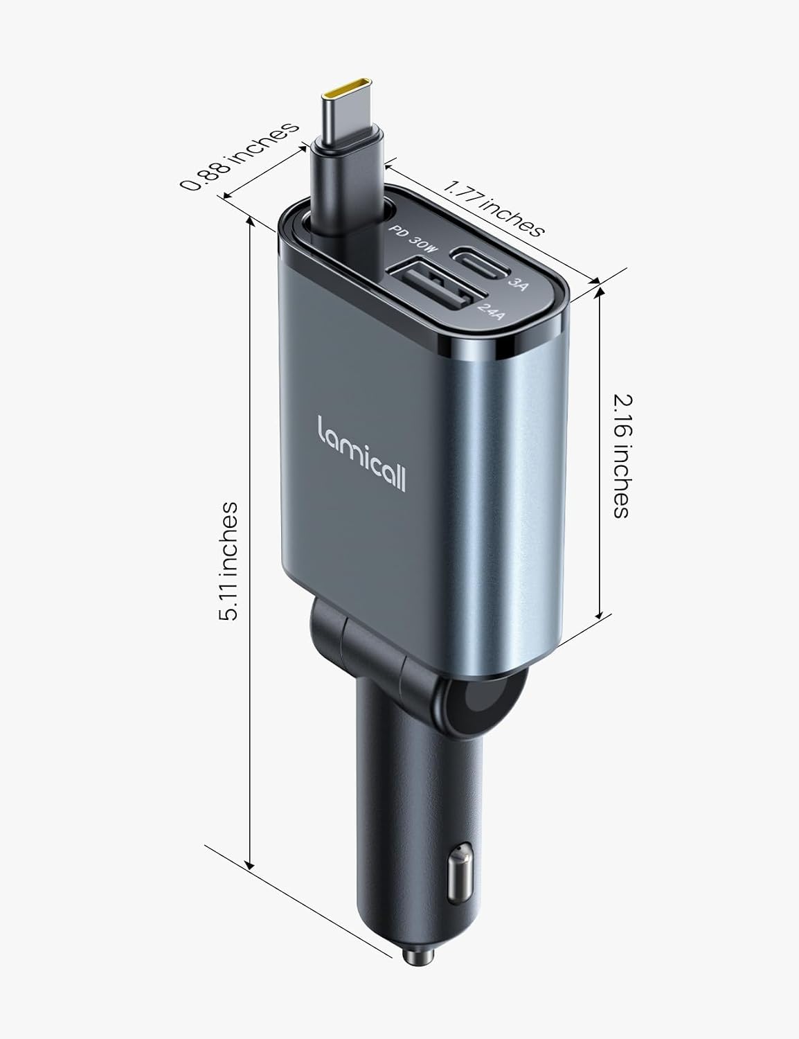 Lamicall Retractable Car Charger USB C 57W Charging for iPhone 18 17 16 Duo