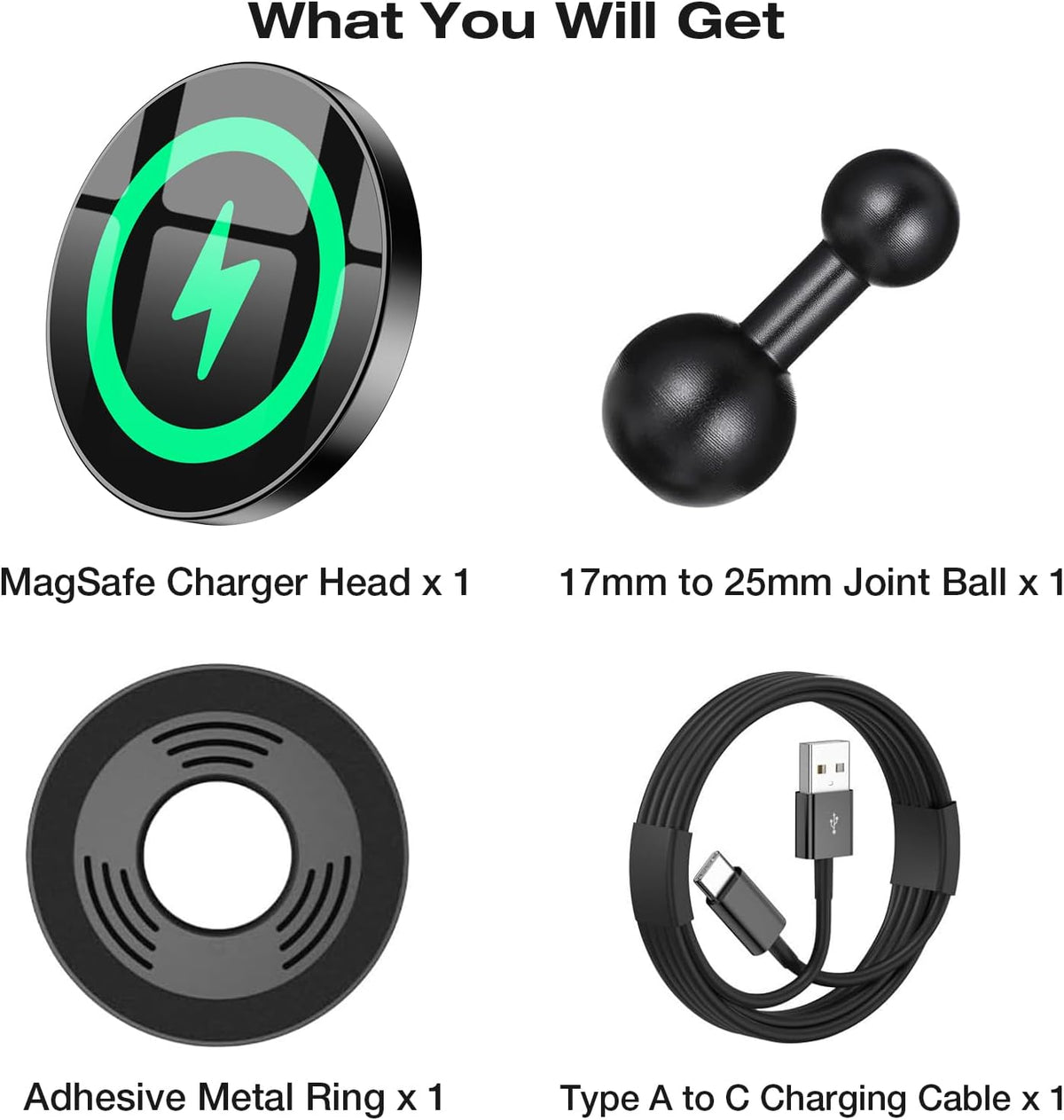 Coolpow for Magsafe Wireless Car Charger Magnetic Wireless Charging Phone Holder with 1”(25mm)Ball Mount【Super Magnet】Ball Mount for MagSafe Charger Compatible with RAM Mounts Double Socket Arm (25mm)