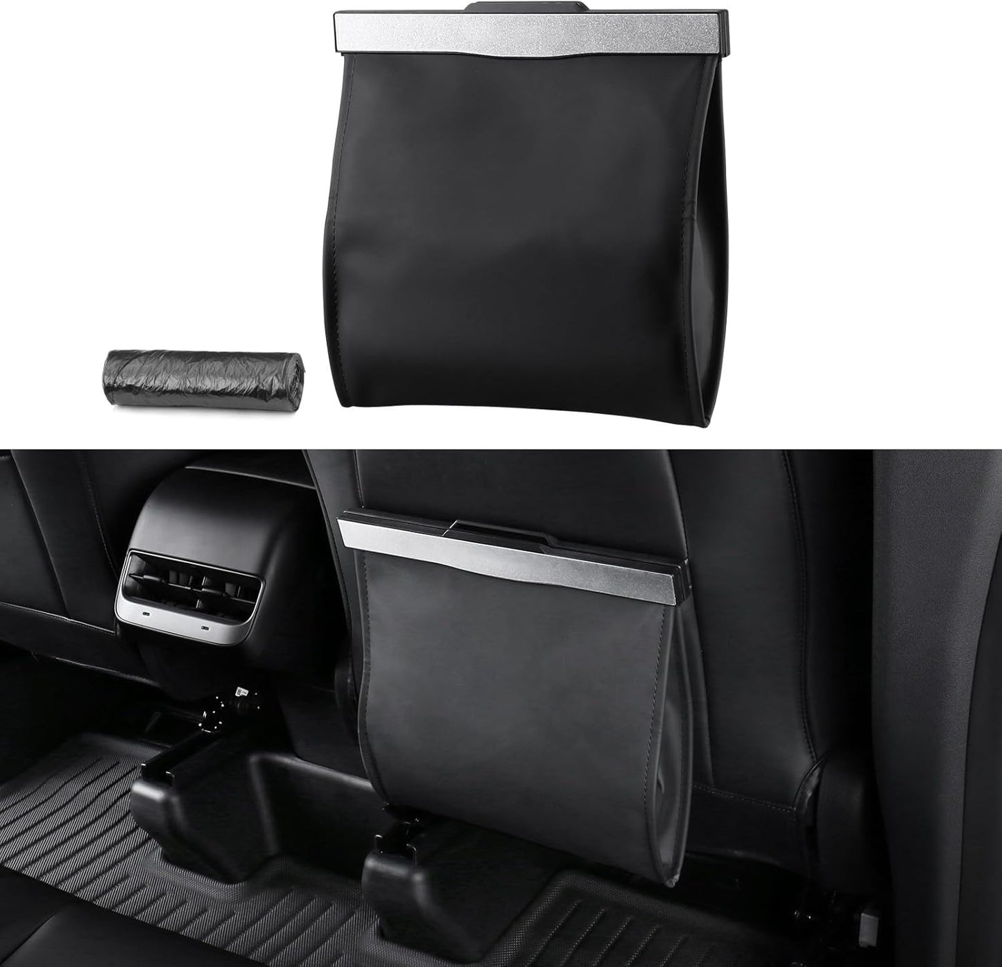 BASENOR 2026 Upgraded Tesla Model Y/3/S/X Cybertruck Trash Can, [Strong Magnetic] [Waterproof] LED Light Garbage Bin Leather Garbage Can, Seat Back Hanging Interior Accessories 2017-2026