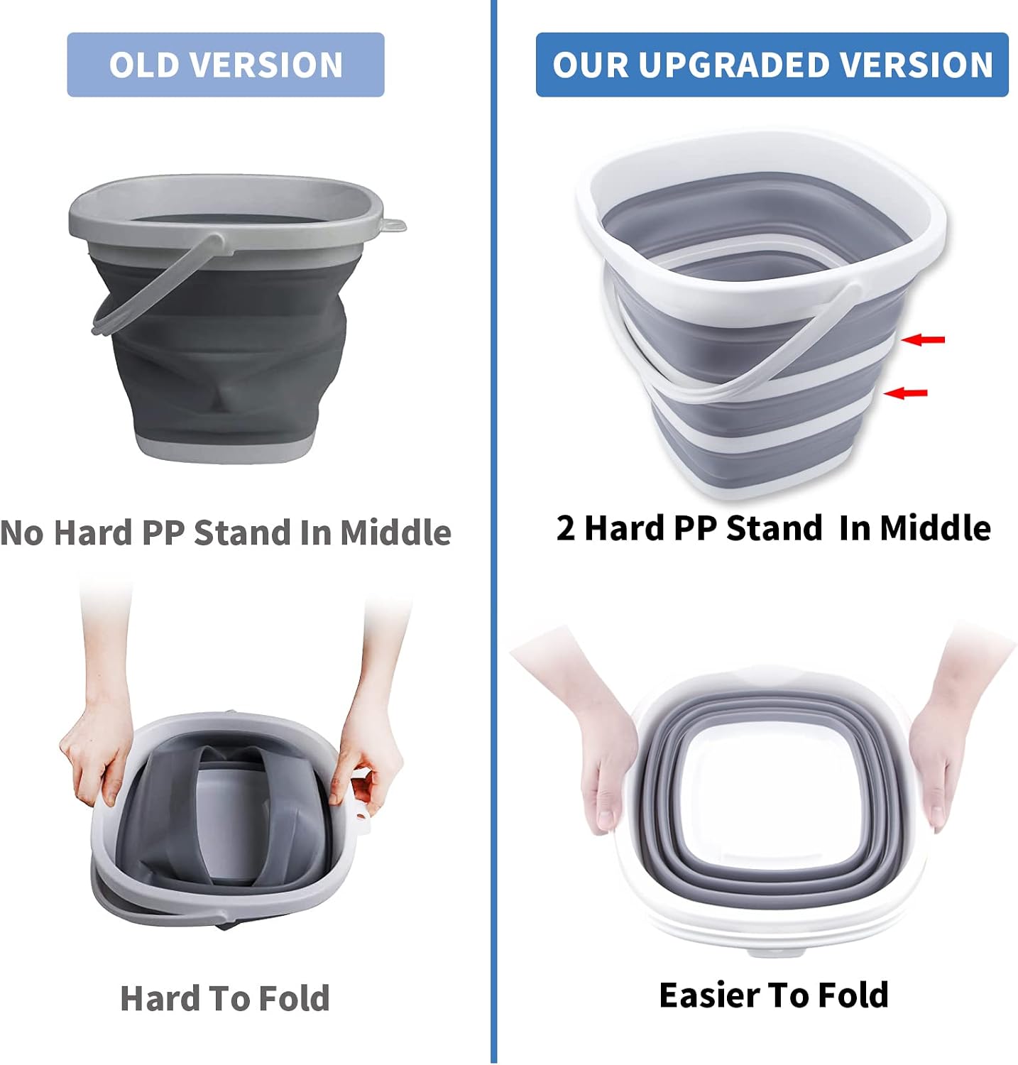 2 Pack Collapsible Buckets 10L 2.6 Gallon Cleaning Bucket Mop Bucket Folding Foldable Portable Small Plastic Water Supplies for Outdoor Garden Camping Fishing Car Wash Space Saving Square