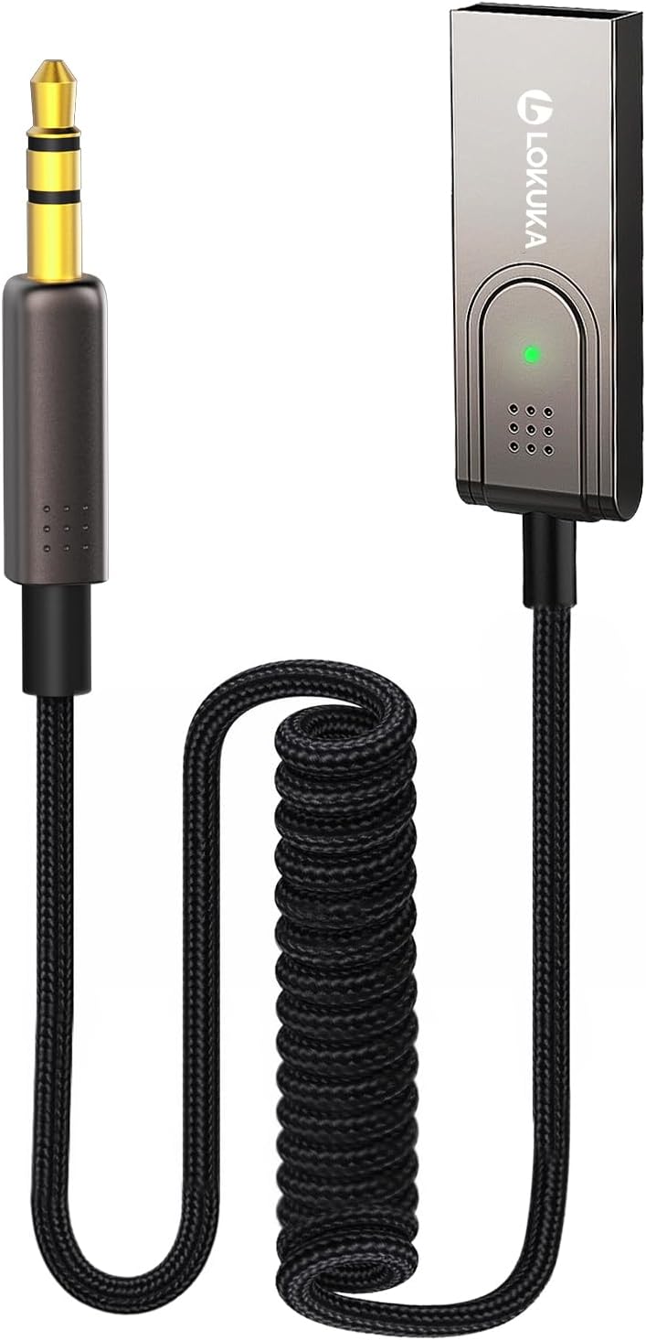 Bluetooth 6.0 Aux Adapter for Car Speaker, 3.5mm Bluetooth Receiver