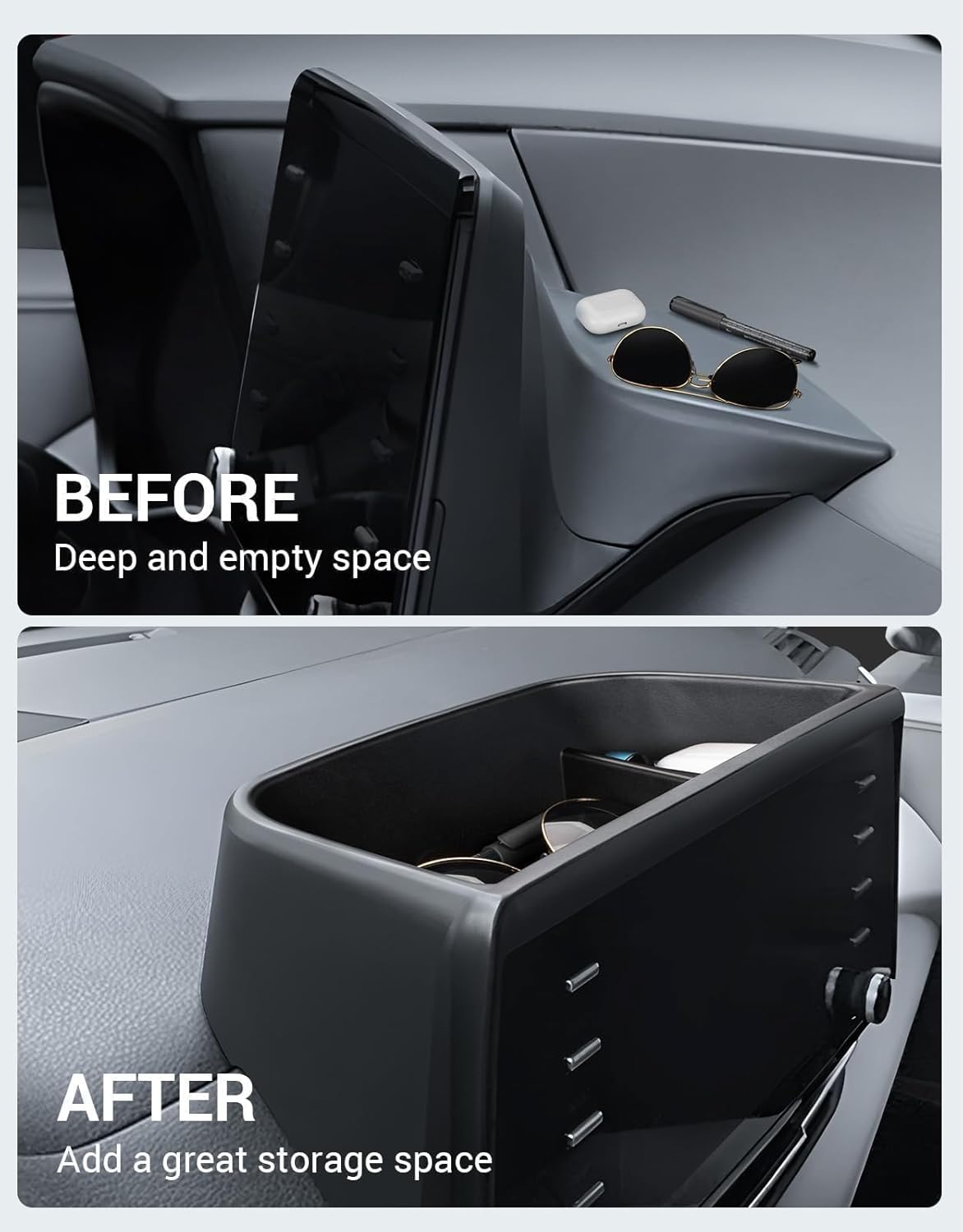 Ecarzo Dash Tray Phone Holder Compatible with 2021-2024 Toyota Sienna Interior Accessories, Hidden Storage Organizer Behind Screen Sunglass Tissue Holder（Not Fit 2025 Sienna）
