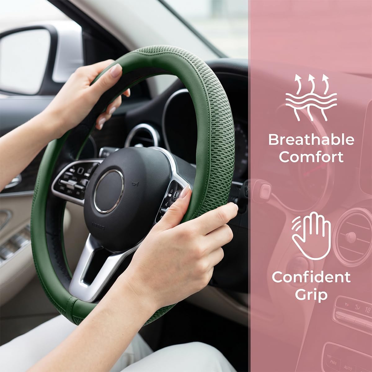 14.5-15 Inch Ice Silk Steering Wheel Cover, Green