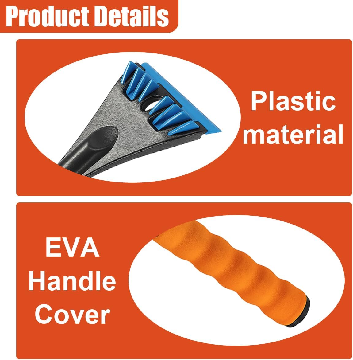 2PCS Car Windshield Ice Scraper, No Scratch Auto Window Snow Removal Shovel with Ergonomic Foam Handle, Universal Vehicle Frost Cleaning Tool for Cars, Trucks, SUVs (Blue&Orange)