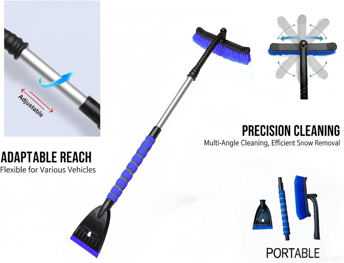 Snow Brush and Ice Scrapers for Car Windshield, 360° Pivoting Brush Head Detachable Snow Scrapers with Ergonomic Foam Grip;36inch Extendable Snow Brushs for SUV and truck SUV,Blue,Car Accessories