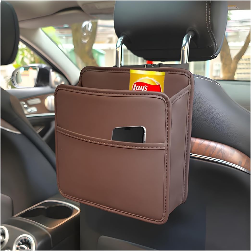 Zpana Car Seat Back Organizer, Leather Multipurpose Hanging Vehicle Backseat Headrest Storage Bag, Automotive Pouch Pocket Organizer for Kids & Adults, Universal for Truck SUV Sedan (Black)