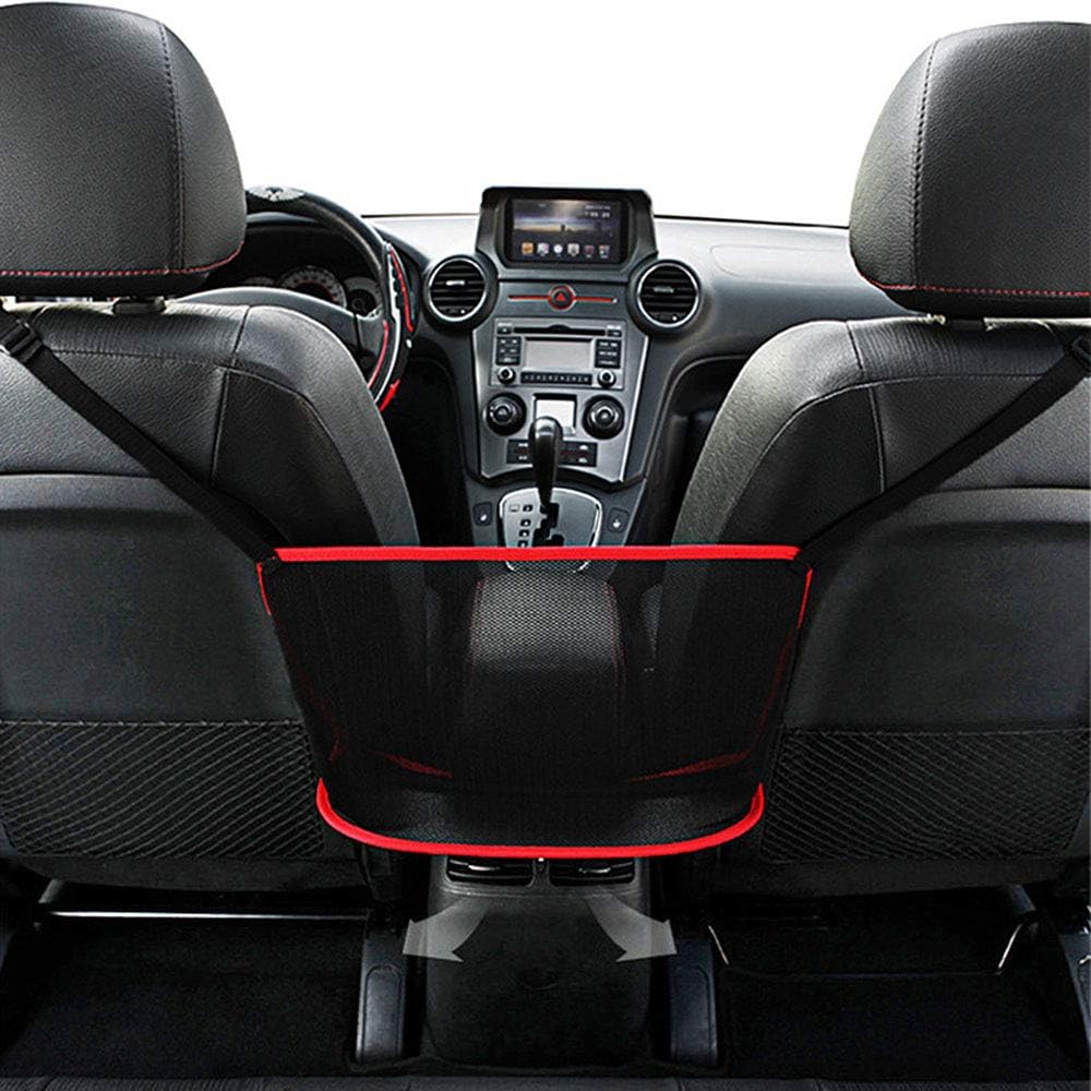 QBUC Car Net Pocket Handbag Holder, Mesh Cargo Car Storage Universal Storage Bag for Handbag Bag (Red)