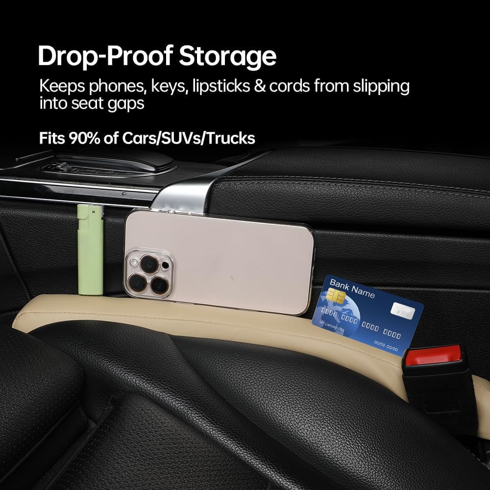 2Pack Leather Car Seat Gap Filler – Anti-Drop Console Organizer, Scratch-Resistant Waterproof Easy to Clean, Fits 90% Vehicles Without Blocking Seat Movement