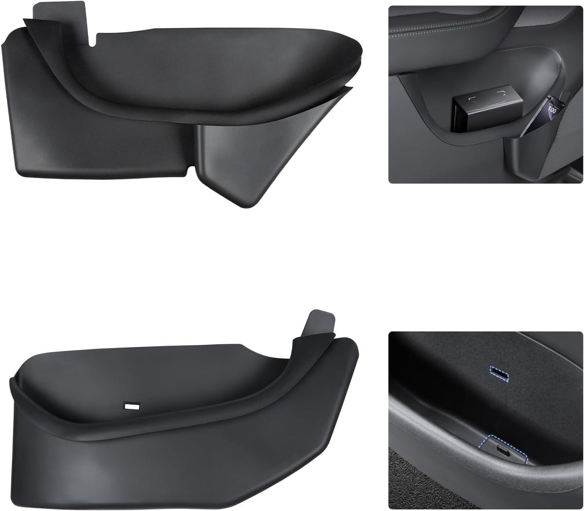 Door Side Storage Box Compatible with 2025 2026 Tesla Model Y Juniper Accessories, Full Cover TPE Door Pocket Liner Organizer with Emergency Mechanical Release Handle, 4PCS Front Rear Set (Black)
