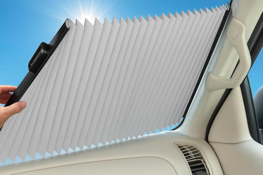 Dash Designs 25" Retractable Windshield Sunshade - Car & Truck Windshield Shade for SUVs, Pickups & Sedans, Accordion Retractable Design, UV Protection, Heat Blocking Sun Shade