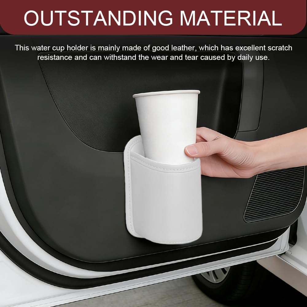 Leather Car Cup Holder Organizer, Car Door Cup Holder, Clip On Vehicle Seat Side Hanging Cup Drink Holder, Automotive Water Bottle Organizer Mount Accessories for SUV Sedan Truck (Grey)