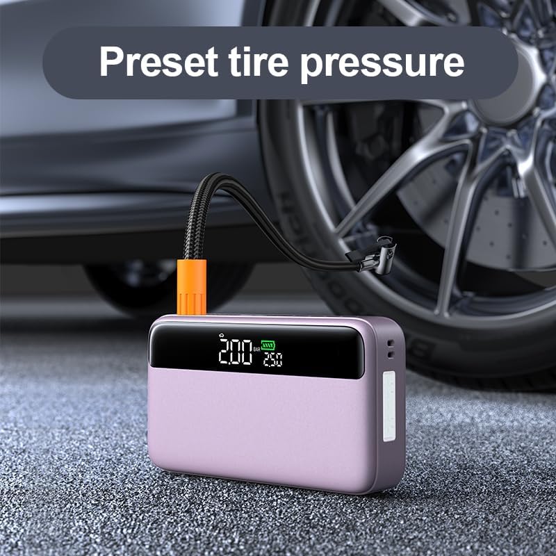 PD 65W Portable Car Jump Starter with Air Compressor,3000A Portable Jump Starter Pack with 150PSI Tire Inflator,(Up to 8L Gas/6.5L Diesel Engine),Fast Charging Power Bank (Pink)