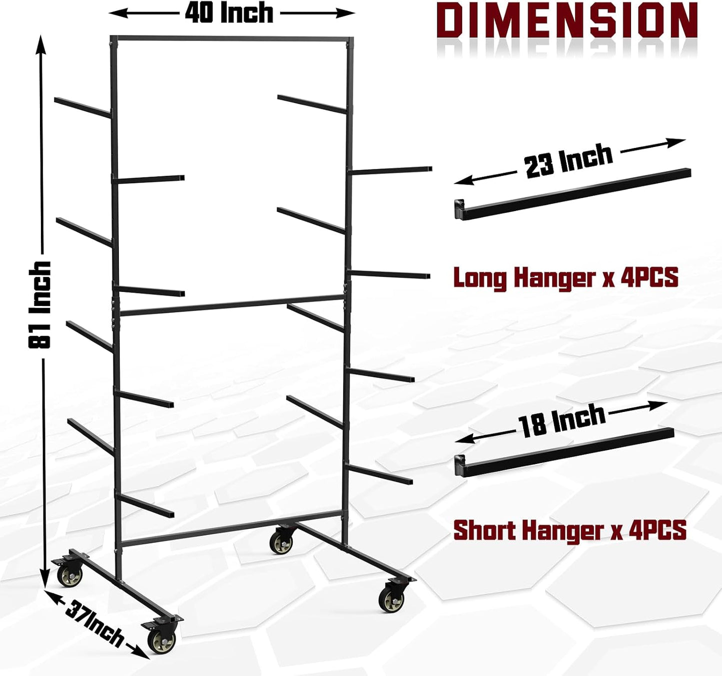 Double Sided Bumper Storage Rack With Adjustable Design Maximize Space Utilization 4 Inch Swivel Caster Allow Floor Mobile Smooth Maneuverability