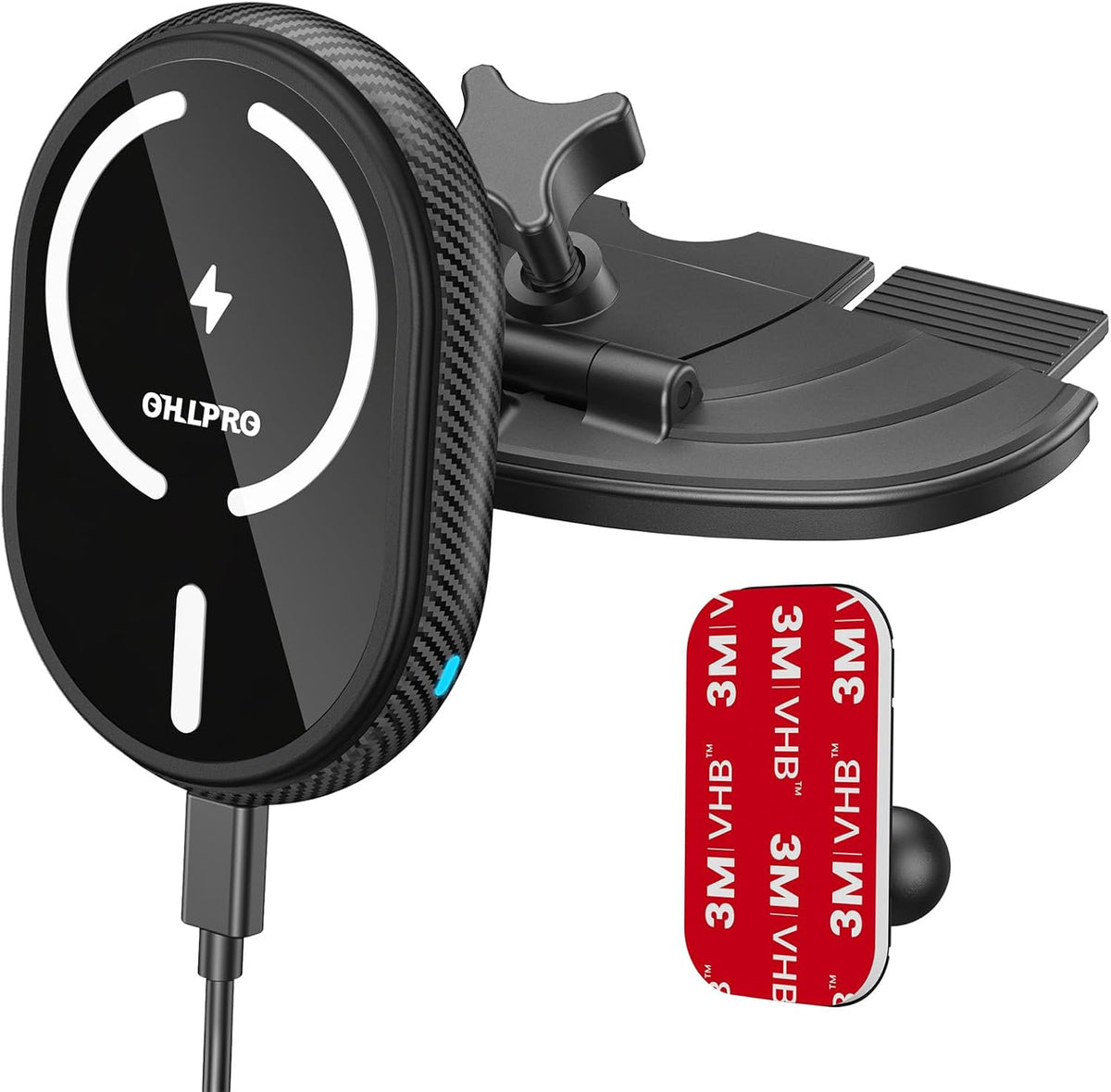OHLPRO CD Slot Magsafe Car Mount Charger, 3M Adhesive Base for Dashboard