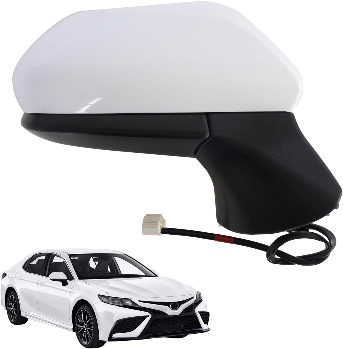 for Toyota Camry Side Mirror Assembly Driver Side 2018 2019 2020 2021 2022 2023 2024 WHITE 7PIN | Power | Heated | Turn Signal | Blind Spot Monitoring (POWER+LAMP+HEAT+BSM (LH))