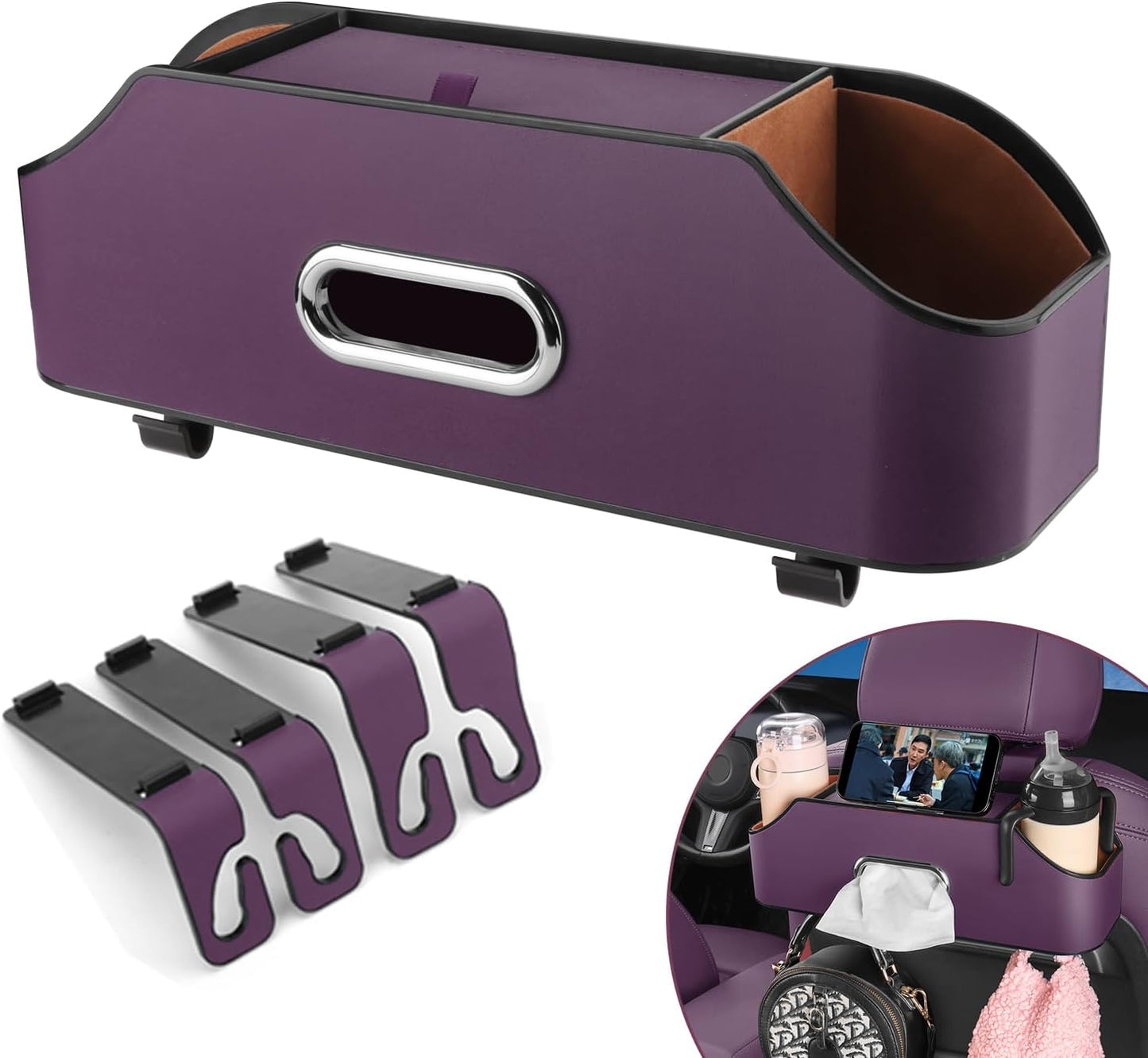 Car Seat Back Organizer - Stylish & Functional Storage for Family Adventures - Cup Holders, Tissue Box & Hooks - Perfect for Kids, Road Trips & Travel (Orange)