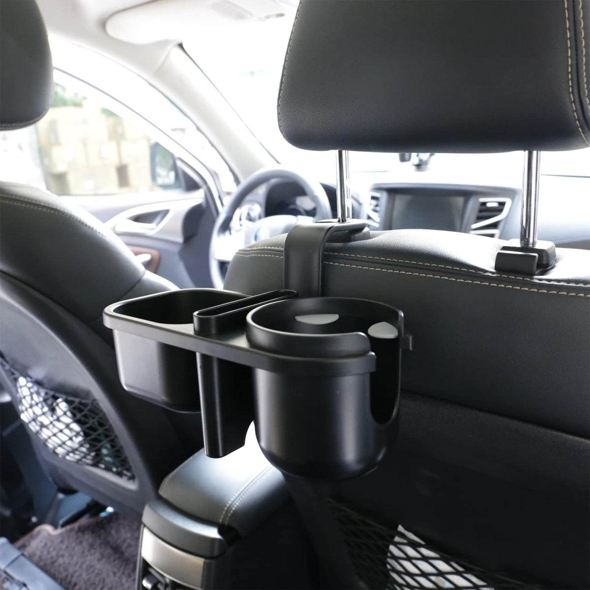 Headrest Backseat Organizer With Cup Holders, 3 in 1 Back Seat Holder With Hook, Organizer for Kids, Food Table or Sauce Holder, Car Travel Accessories