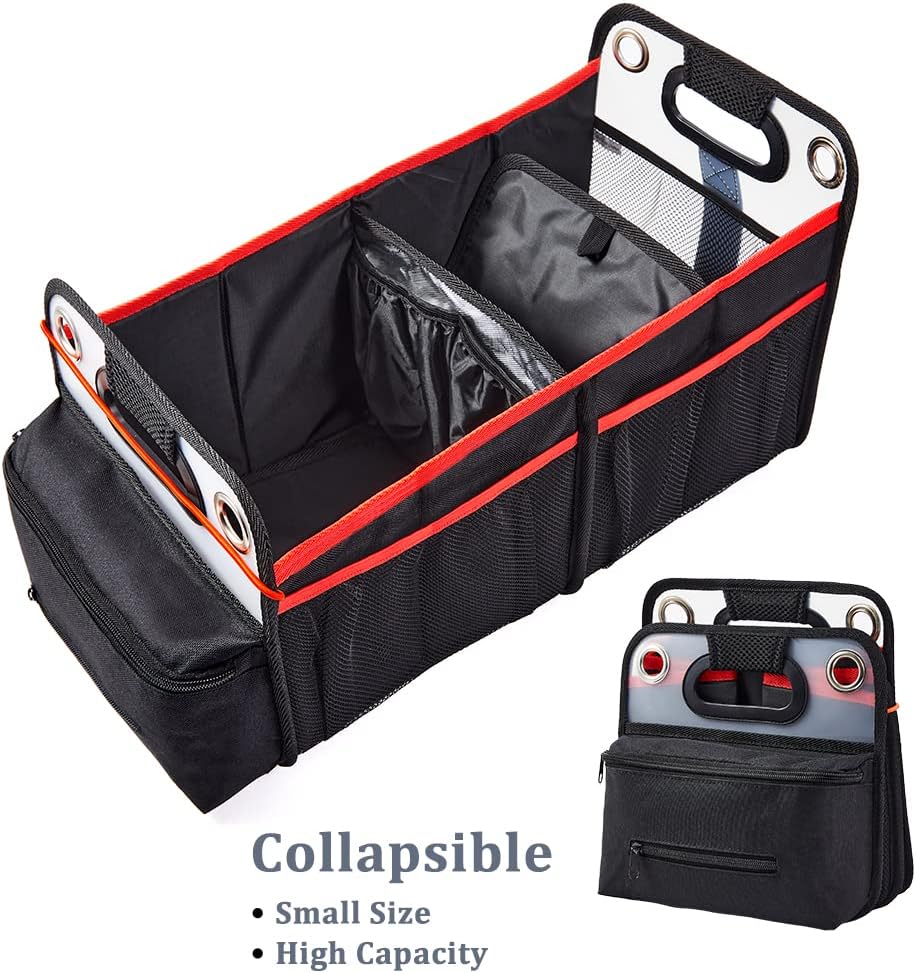 COVAX Car Trunk Organizer, Collapsible Back Seat Storage with Insulated Drinks Holder, Water Resistant Backseat Organizer for Diapers, Toys, Snacks, Books & More