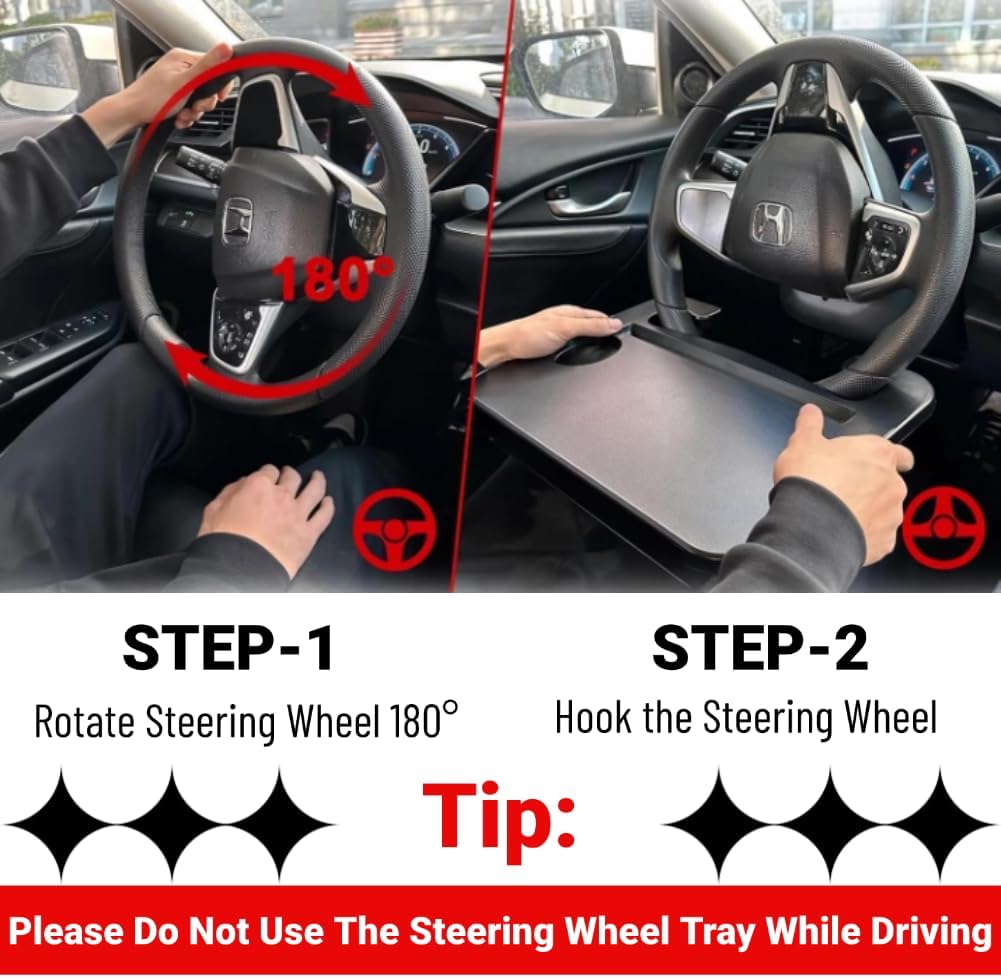 2 In 1 Steering Wheel Desk, Universal Steering Wheel Tray Table With Seat Gap Filler Organizer in Between Seat Organizer Car Food Tray For Laptop, Eating, Writing Work Road Trip