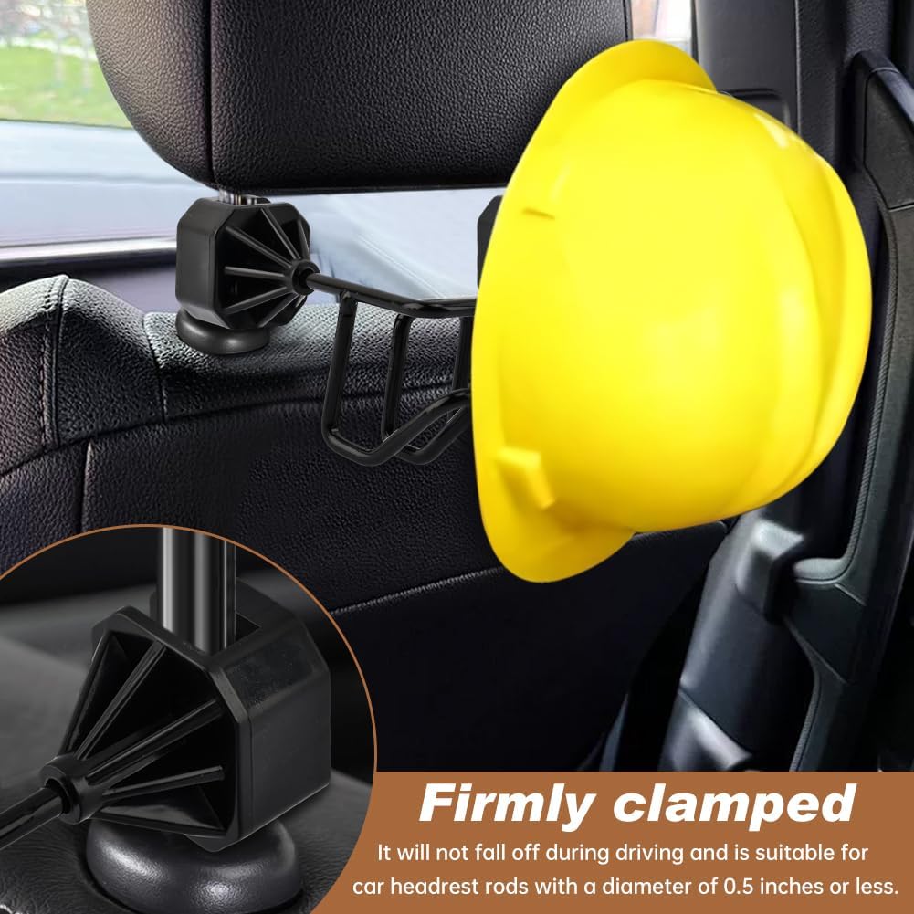 2 Pack Hard Hat Holder for Truck Seat Back, Headrest Organizer with 3 Hooks and 1 Storage Net for Safety Helmet, Caps, Jacket, Tool Bag, Hard Hat Accessories for Truck SUV (Black)