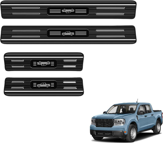 4PCS Car Door Edge Guards Door Sill Protector for Ford 2022-2025 2026 Maverick Accessories Stainless Steel Material Car Door Threshold Protection (Black Brushed)