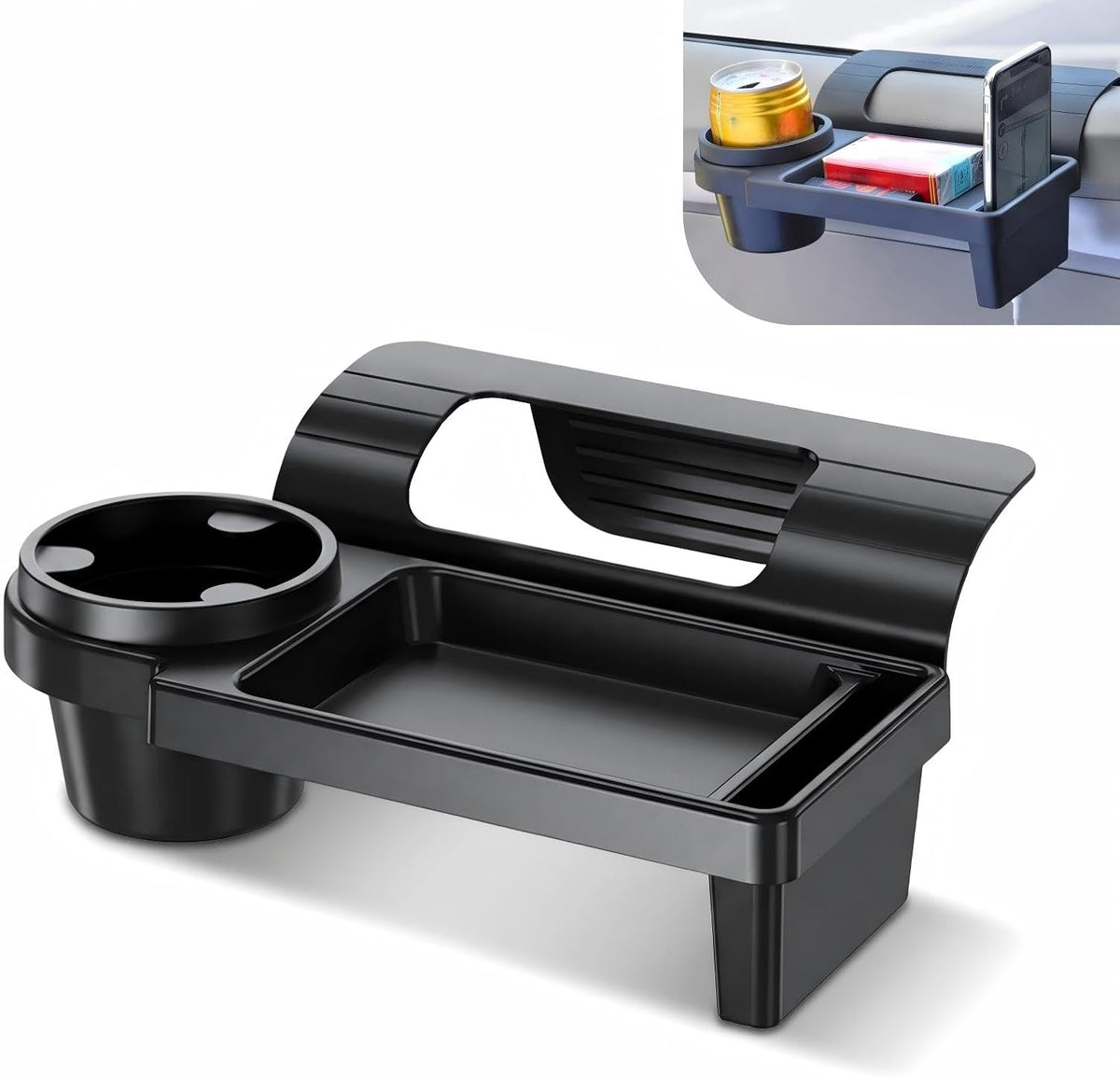 Car Window Hanging Storage Organizer, Clip Type Car Cup Holder & Phone Holder Tray, Multifunctional Auto Door Side Water Cup Mount for Drinks Phones Small Items (Black#A)