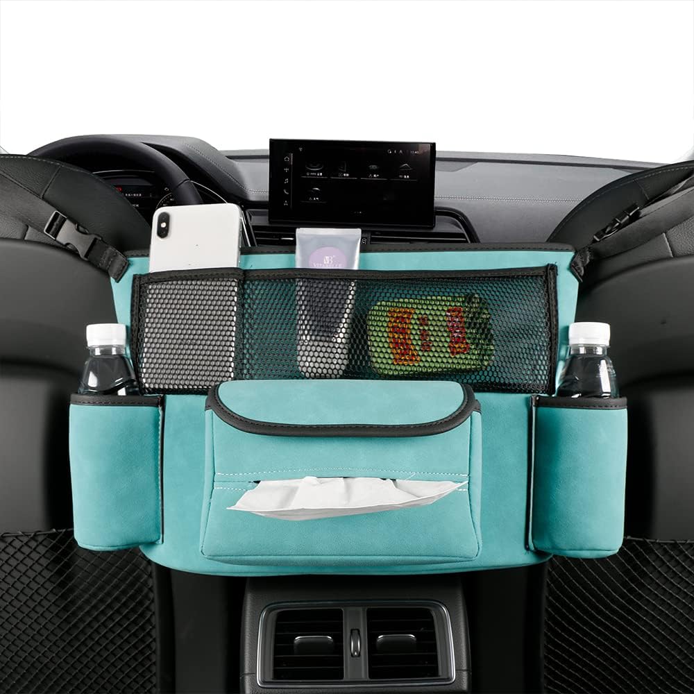 JEYODA Car Handbag Holder Between Seats Suede Large Capacity Car Purse Holder Automotive Consoles & Organizers for Document Phone Storage Car Organizer(1925-style 2 black)