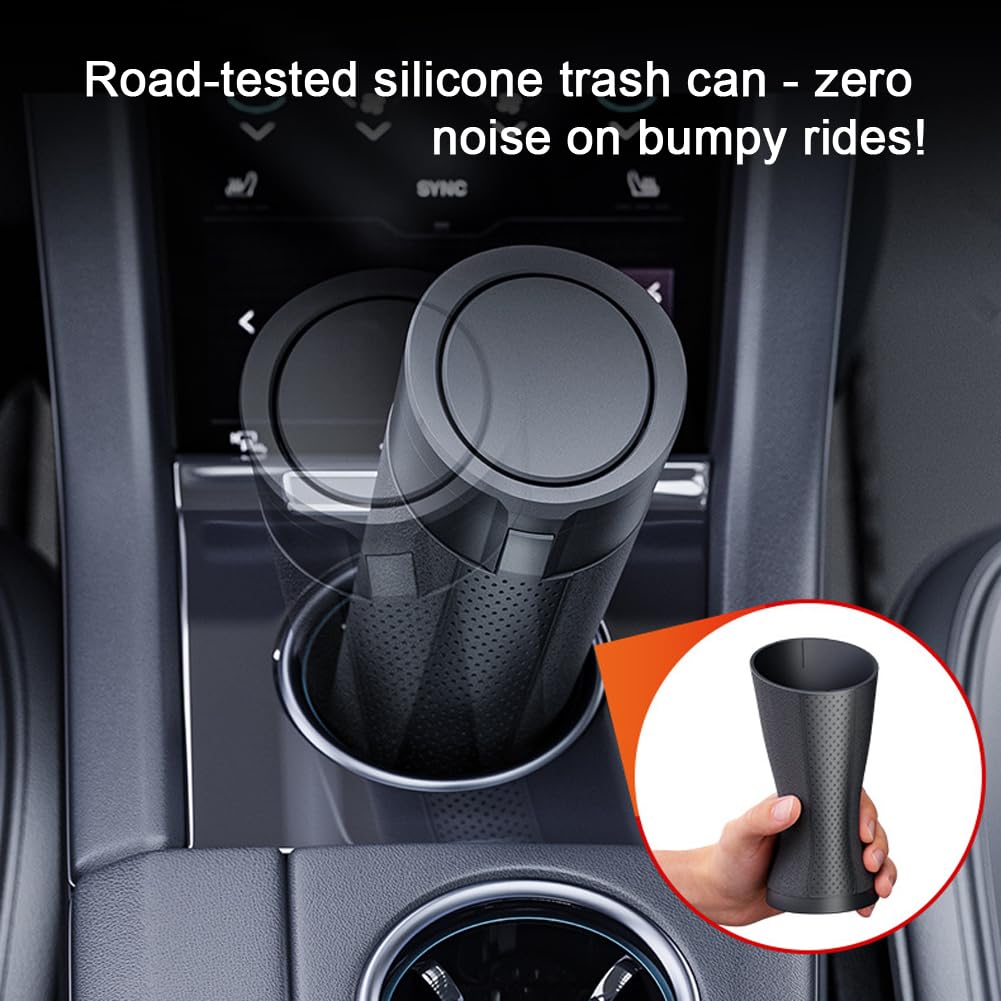 Car Trash Can with Lid, 2 Packs Leakproof Vehicle Garbage Bin, Compact Cup Holder Design, Includes 40 Trash Bags, Ideal for Car, Truck, Home, Office, Front & Back Seat Organizers (2-pack Black)