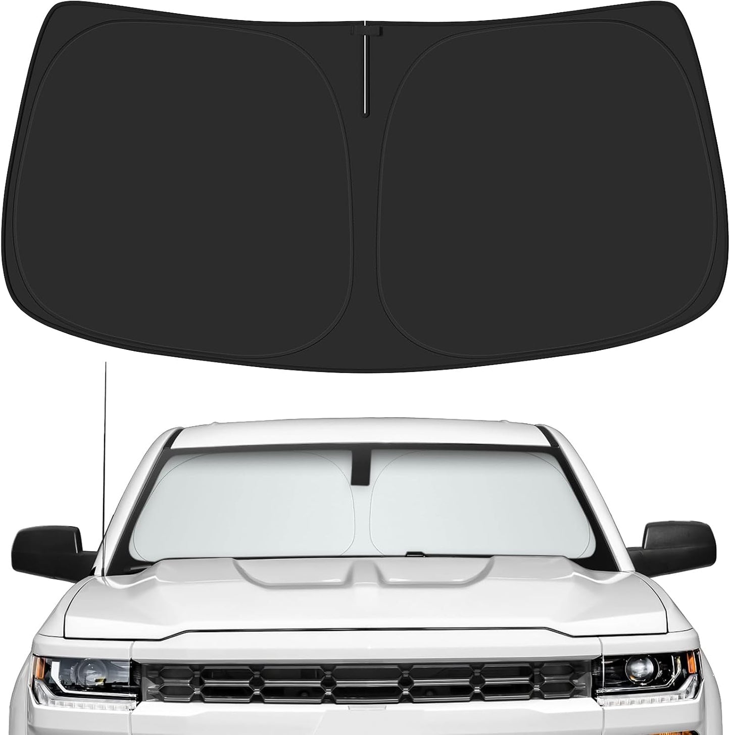 Car Windshield Sun Shade for Chevy 2014-2018 Silverado 1500 & for GMC 2014-2018 Sierra 1500 Accessories (OEM Design) Reflective Foldable Heat Insulation Sunshade for Ultimate Protection